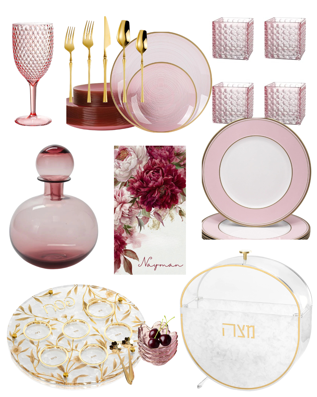 Elegant Pink and Gold Pesach Tablescape