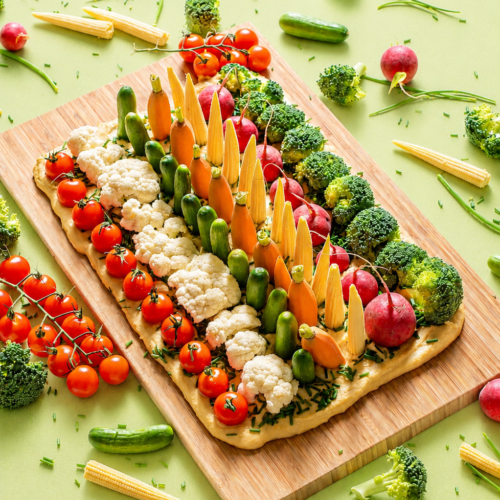 Vegetable Garden Crudité Board with Hummus