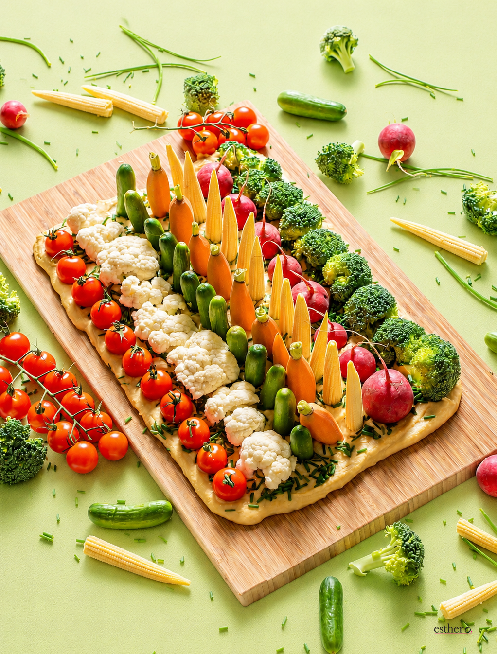 Vegetable Garden Crudité Board with Hummus