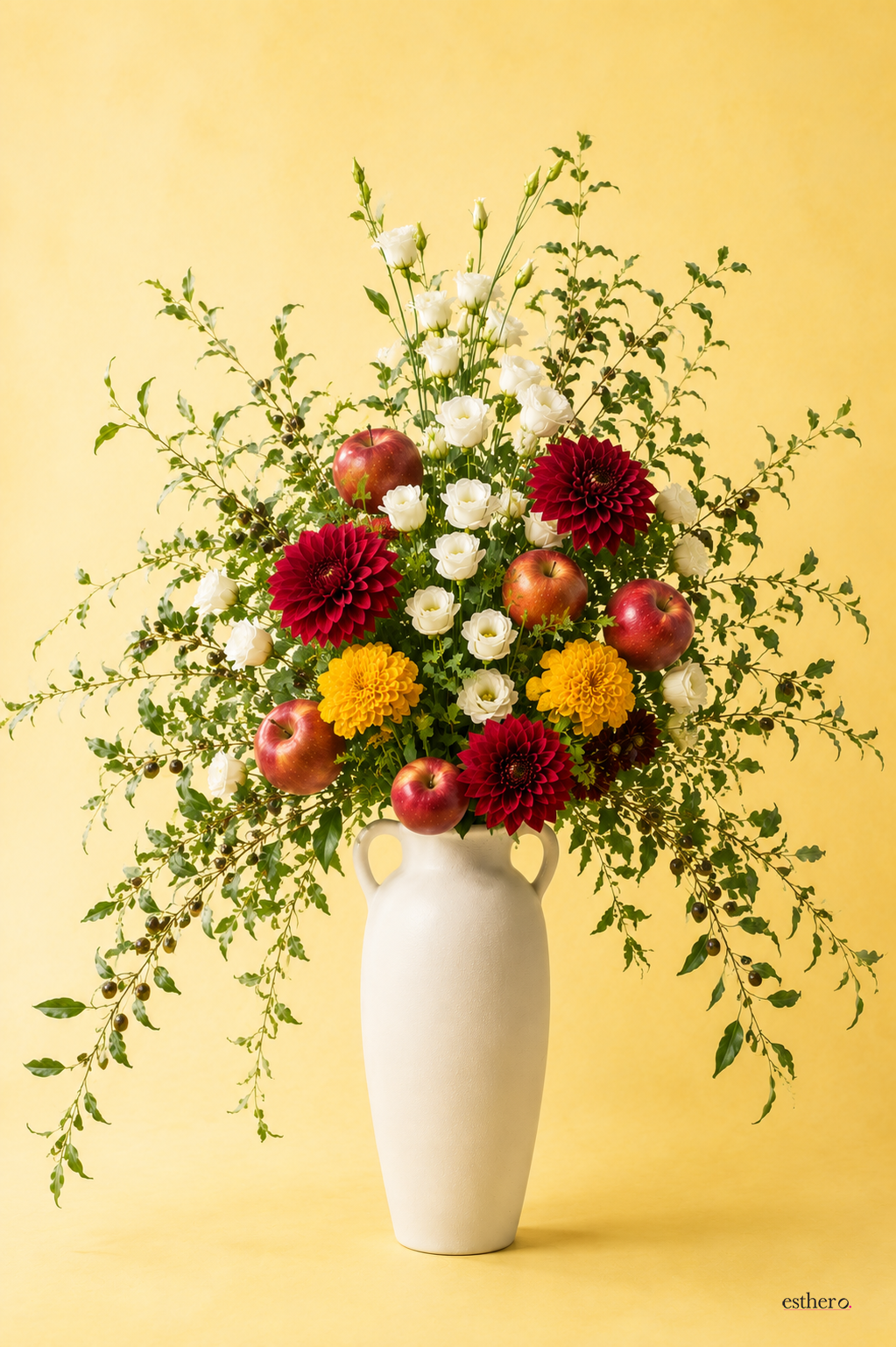 DIY Rosh Hashanah Flower Centerpiece with Fresh Apples