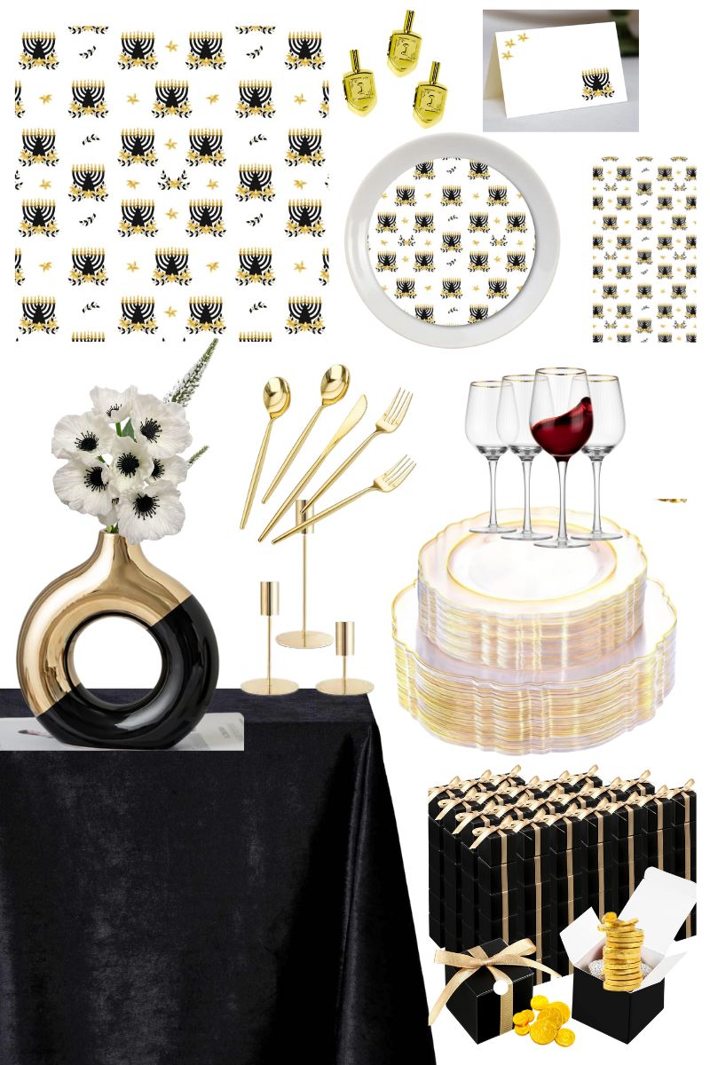 Elegant Black and Gold Chanukah Tablescape