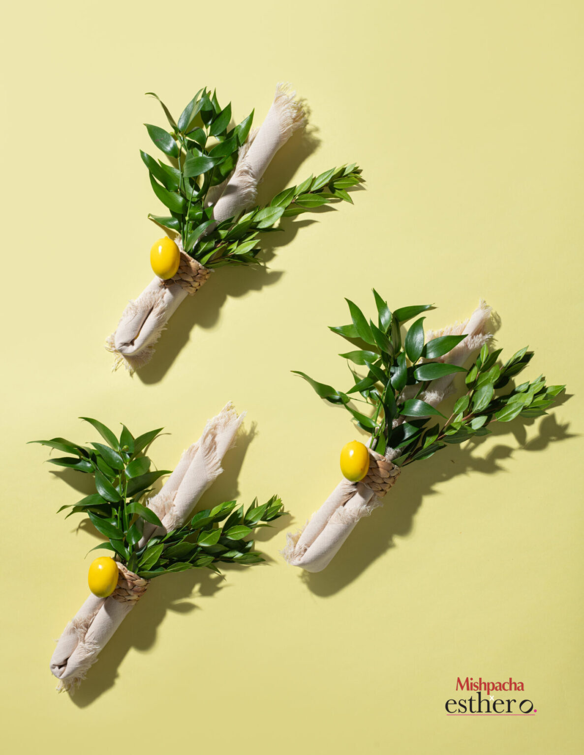 Lulav and Esrog napkin rings for a Sukkos table