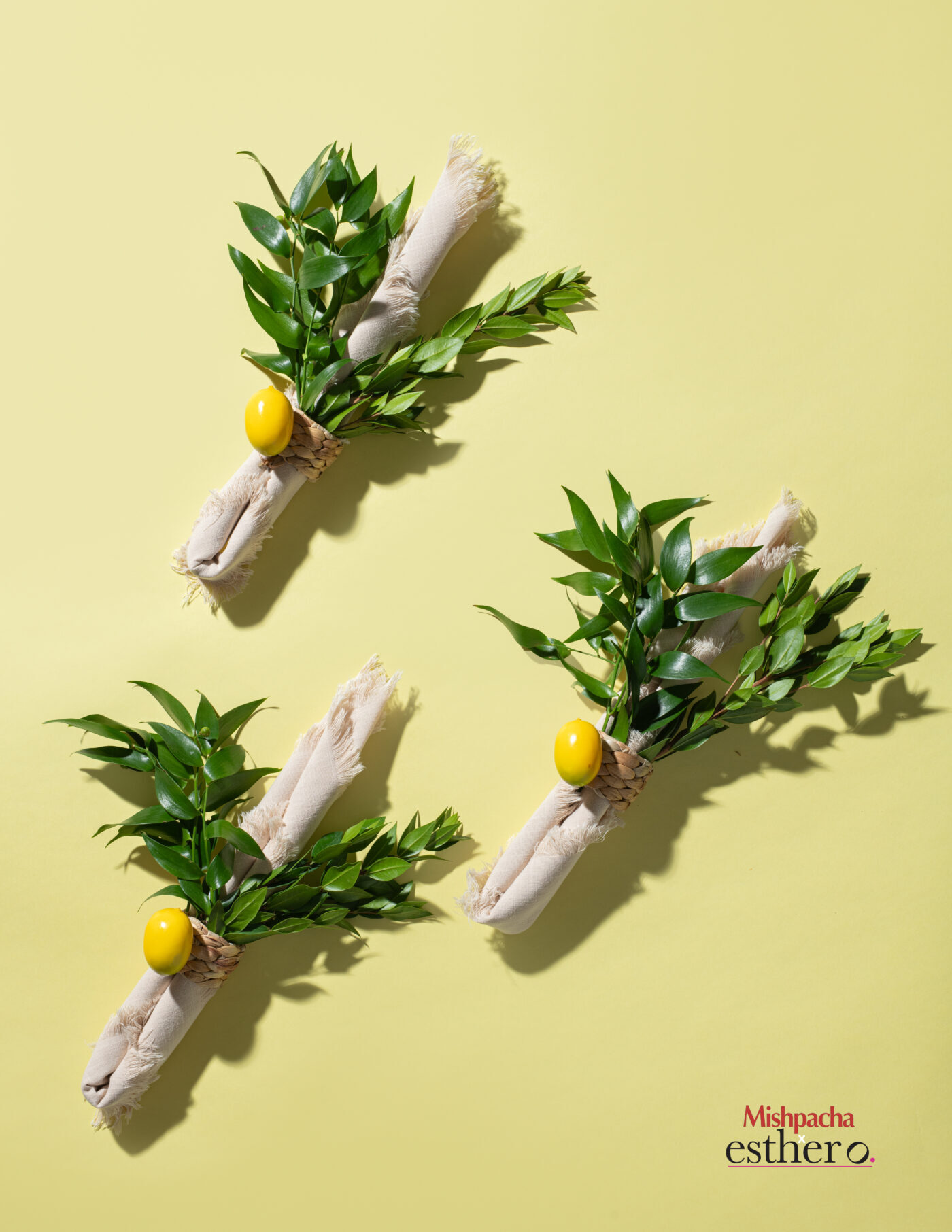 Lulav and Esrog napkin rings for a Sukkos table