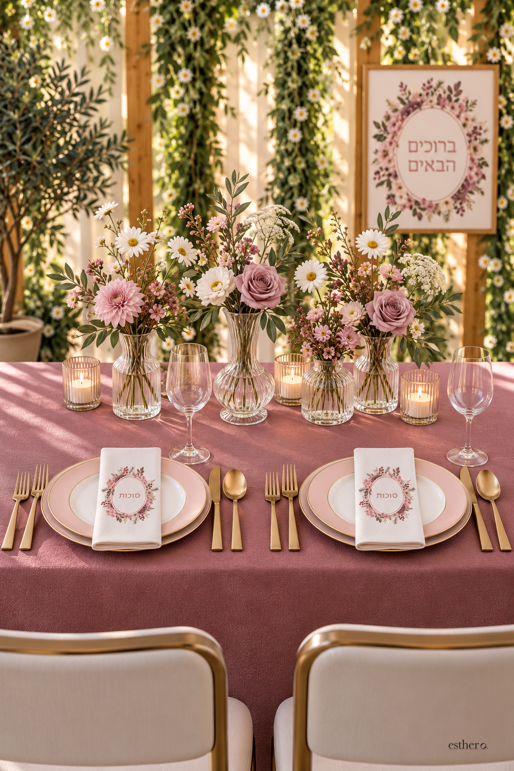 Blush & Florals Sukkos Tablescape