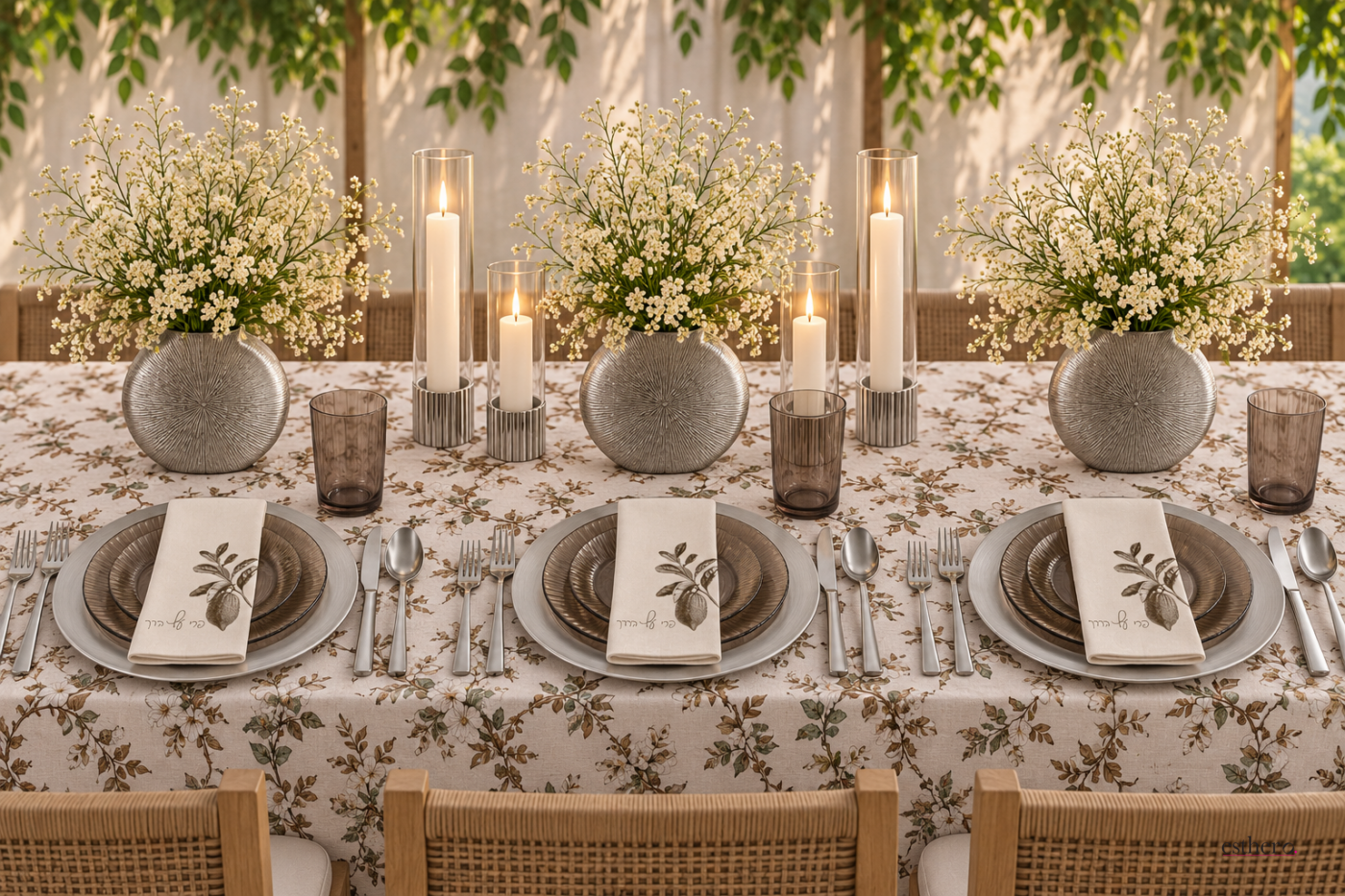 Elegant Sukkos Tablescape with Brown and Silver Accents